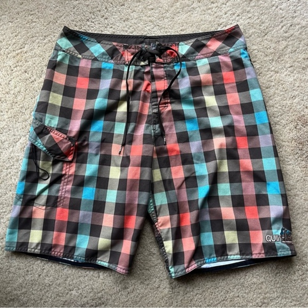 Quiksilver Men’s Multicolor Checkerboard Swim Board Shorts - 33 - VGUC